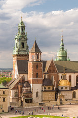 Fototapeta na wymiar Towers of Wawel Cathedral in Krakow, Poland