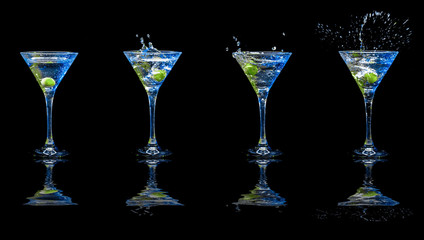 cocktails with olives in glasses