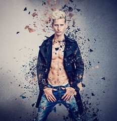 cool boy standing in storm of broken glass_handsome 14