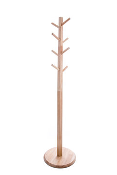 Brown color wooden coat rack isolated on white background