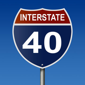 Sign for Interstate 40, part of the National Highway System, which travels between California and North Carolina