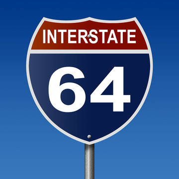 Sign for Interstate 64, part of the National Highway System, which travels between Missouri and Virginia