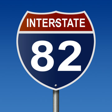 Sign for Interstate 82, part of the National Highway System, which travels between Washington and Oregon