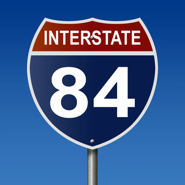Sign for Interstate 84, part of the National Highway System, which travels between Oregon and Utah and between Pennsylvania and Massachusetts