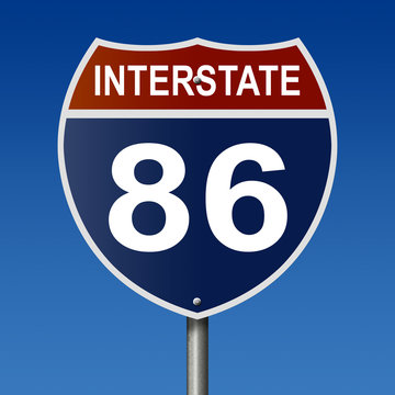 Sign for Interstate 86, part of the National Highway System, which travels between Pennsylvania and New York and within Idaho