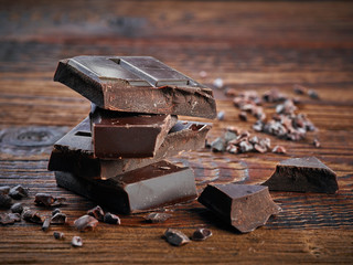 Pieces of natural dark chocolate