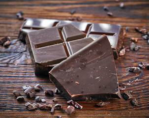 Pieces of natural dark chocolate