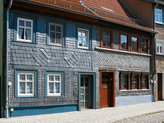 Typical slate houses in the city of Eisenach, Thuringia, Germany