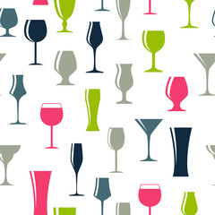 Alcoholic Glass Silhouette Seamless Pattern Background Vector Il