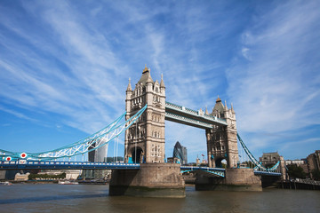 Tower Bridge in London with blue sky