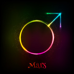 Shining neon light Mars astrological symbol