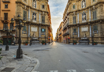 Naklejka na ściany i meble Palermo City in Sicily, Italy. Four Corners