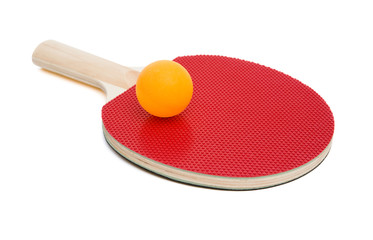 pingpong rackets and ball on white with clipping path