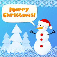 Paper snowman with sign Merry Christmas