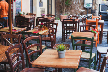 table in street cafe in Italy