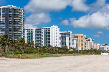 Fototapeta na wymiar Modern residential buildings on the coast in Miami Beach, Florid