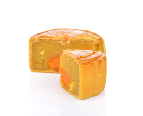 Mooncake with one cut up to show egg yolk for the chinese Mid-Au