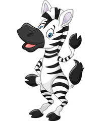 Adorable cartoon zebra waving hand isolated on white background © tigatelu