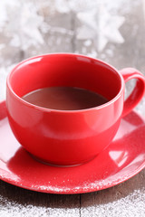 red cup of hot chocolate.