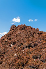 Big pile of metal filings against the blue sky.