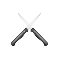 Two crossed kitchen knives with black handle