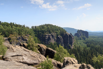 Panorama with rocks, mountains in Saxon Switzerland