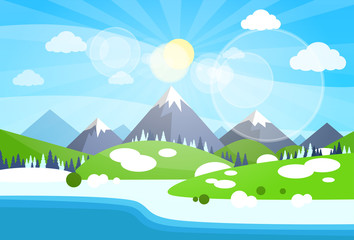 Fototapeta premium Winter Mountain River Landscape Background