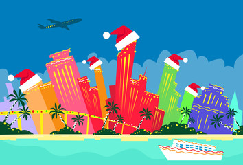 Fototapeta premium Miami Florida United States Abstract Skyline City Skyscraper Christmas Silhouette New Year