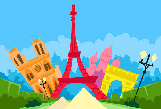 Paris France Abstract City Silhouette Flat Colorful