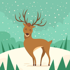 Deer Cartoon Animal Reindeer Winter Forest
