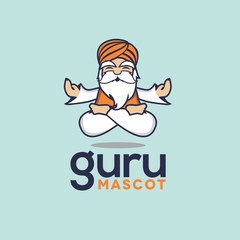 cartoon Guru mascot meditating levitating floating turban clipart icon vector - obrazy, fototapety, plakaty