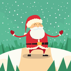 Santa Claus Happy Standing Winter Snow Forest Road Christmas Holiday
