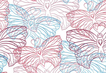 Seamless pattern with butterflies contours on a light background