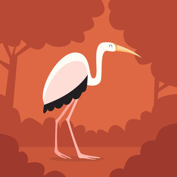 Heron White Bird Orange Forest Background