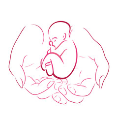 Contour of female hands with a baby for your design