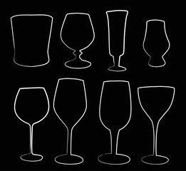 eight glass outlines isolated on black