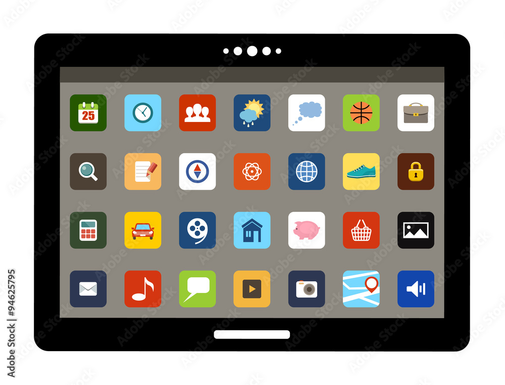 Wall mural Tablet with colorful application icons