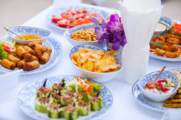 Food was prepared for the wedding dinner.