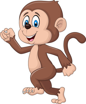 Cartoon funny monkey running isolated on white background