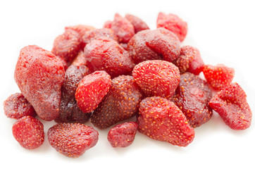 Pile of tasty red dried dehydrated strawberries