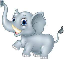Cartoon funny baby elephant isolated on white background