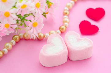 Pink marshmallow herat shape.