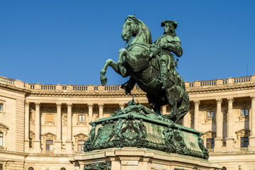 Fototapeta na wymiar Statue Of Prince Eugene of Savoy In Vienna, a general of the Imperial Army and one of the most successful military commanders in modern European history.