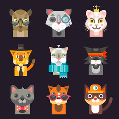 Cute cat avatar illustration set. Flat vector stock illustration set.