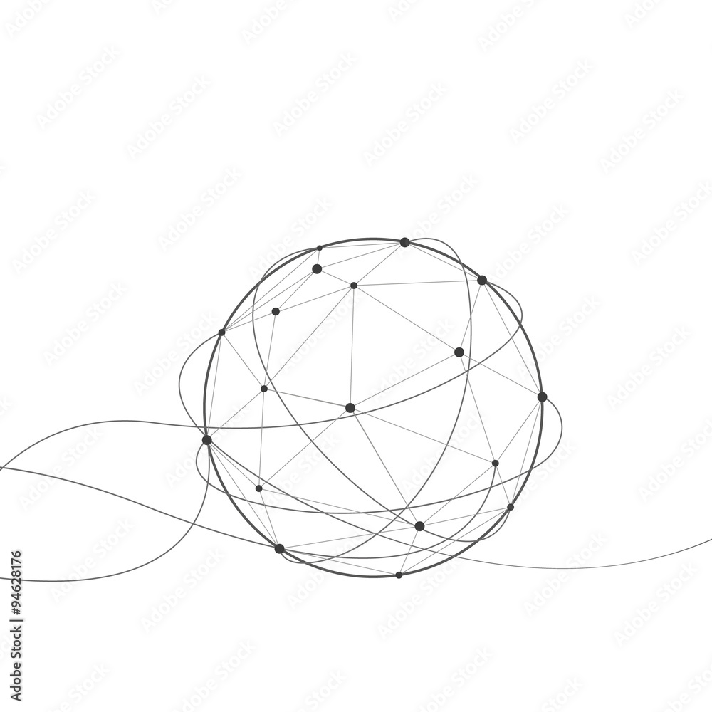 Aufkleber Wireframe mesh polygonal element. Sphere with connected lines and dots isolated on white background. Vector Illustration EPS10.