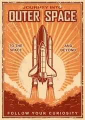 Gordijnen Vintage space poster with shuttle © ivan mogilevchik