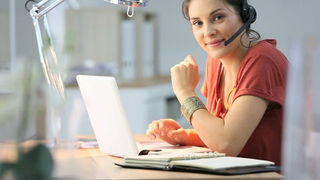 Telemarking assistant woman working from home