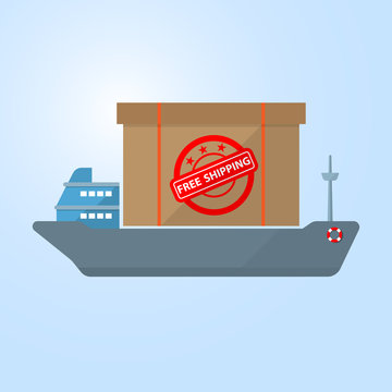 cargo ship deliver box on vessel free shipping concept