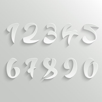 Vector Set of 3d White Calligraphic Numbers