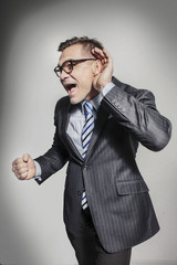 a cunning businessman is trying to eavesdrop on trade confidentiality and spy learn secrets